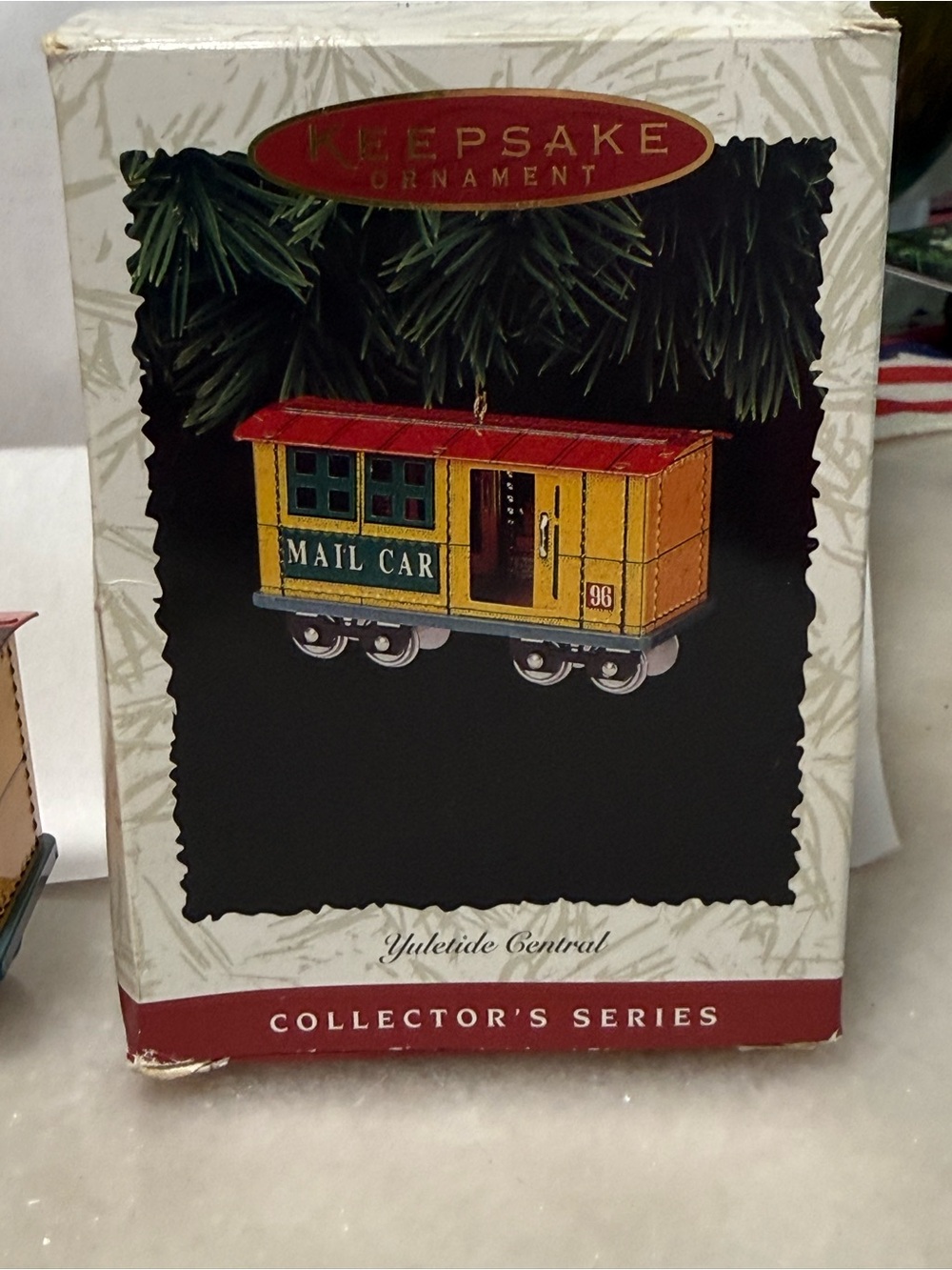 1996 Hallmark Keepsake Yellow & Red Mail Train Car Christmas Ornament W/Box